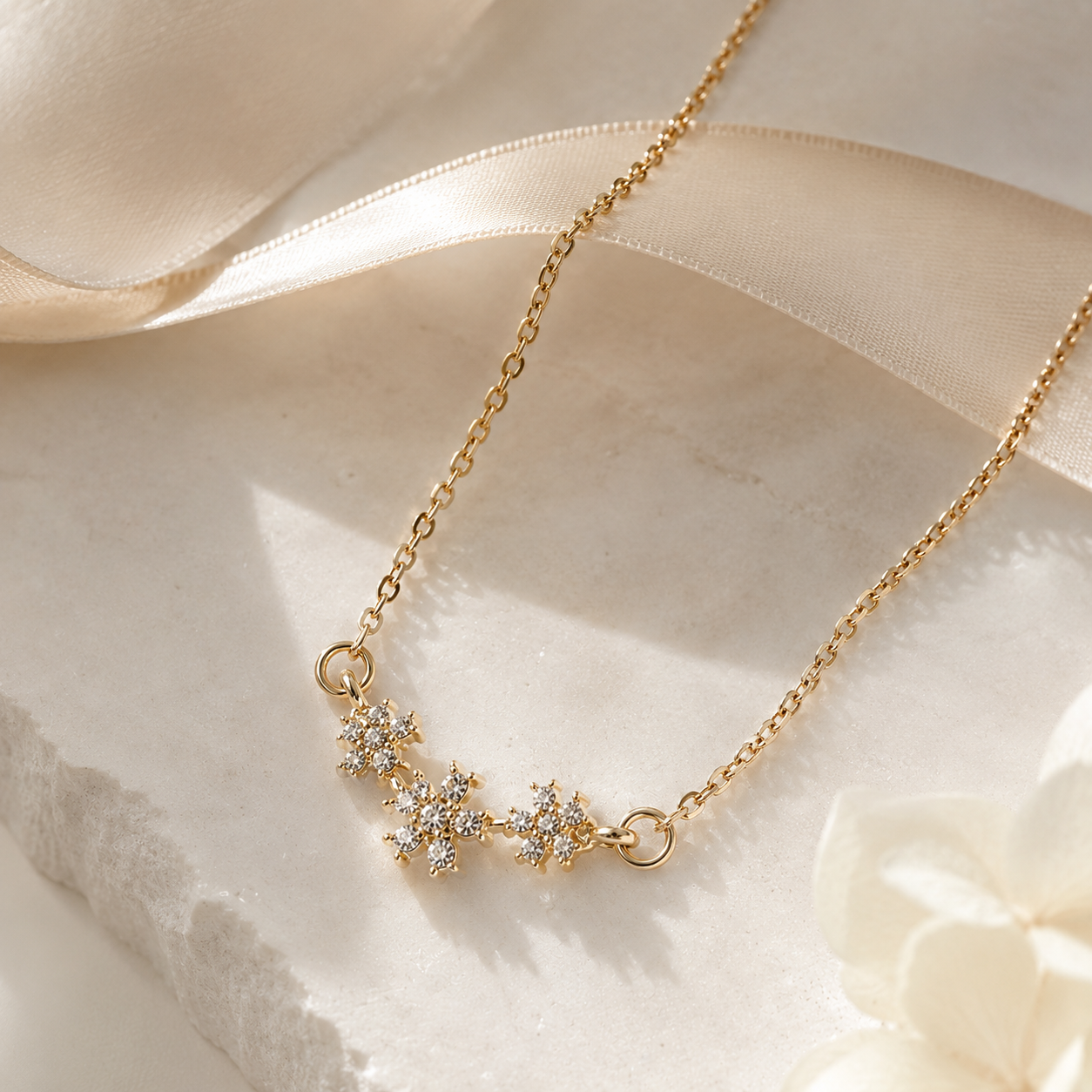 Three-Flower Rhinestone Necklace