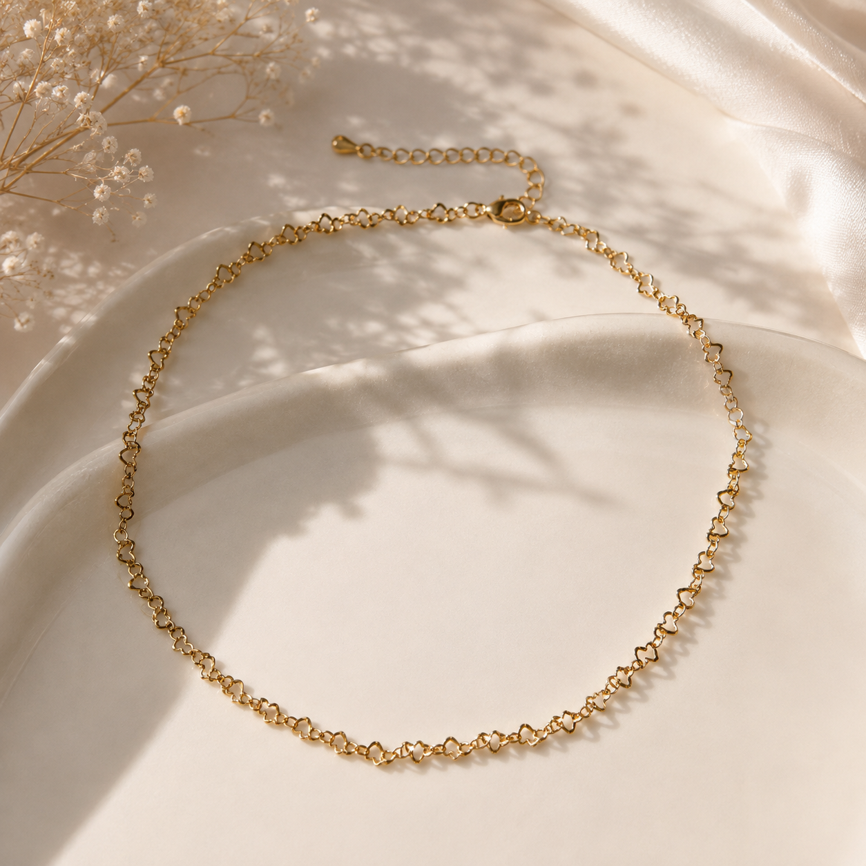 18K Gold Plated Open Heart Design Chain Necklace