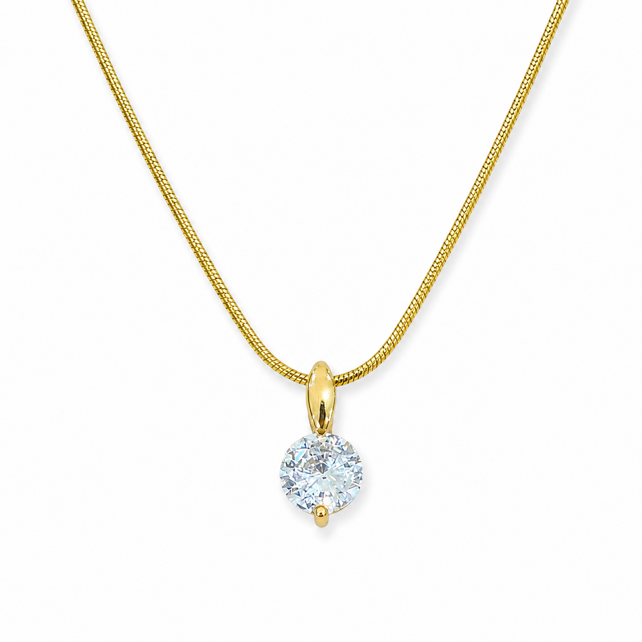 18K Solitaire CZ Diamond Snake Chain Necklace