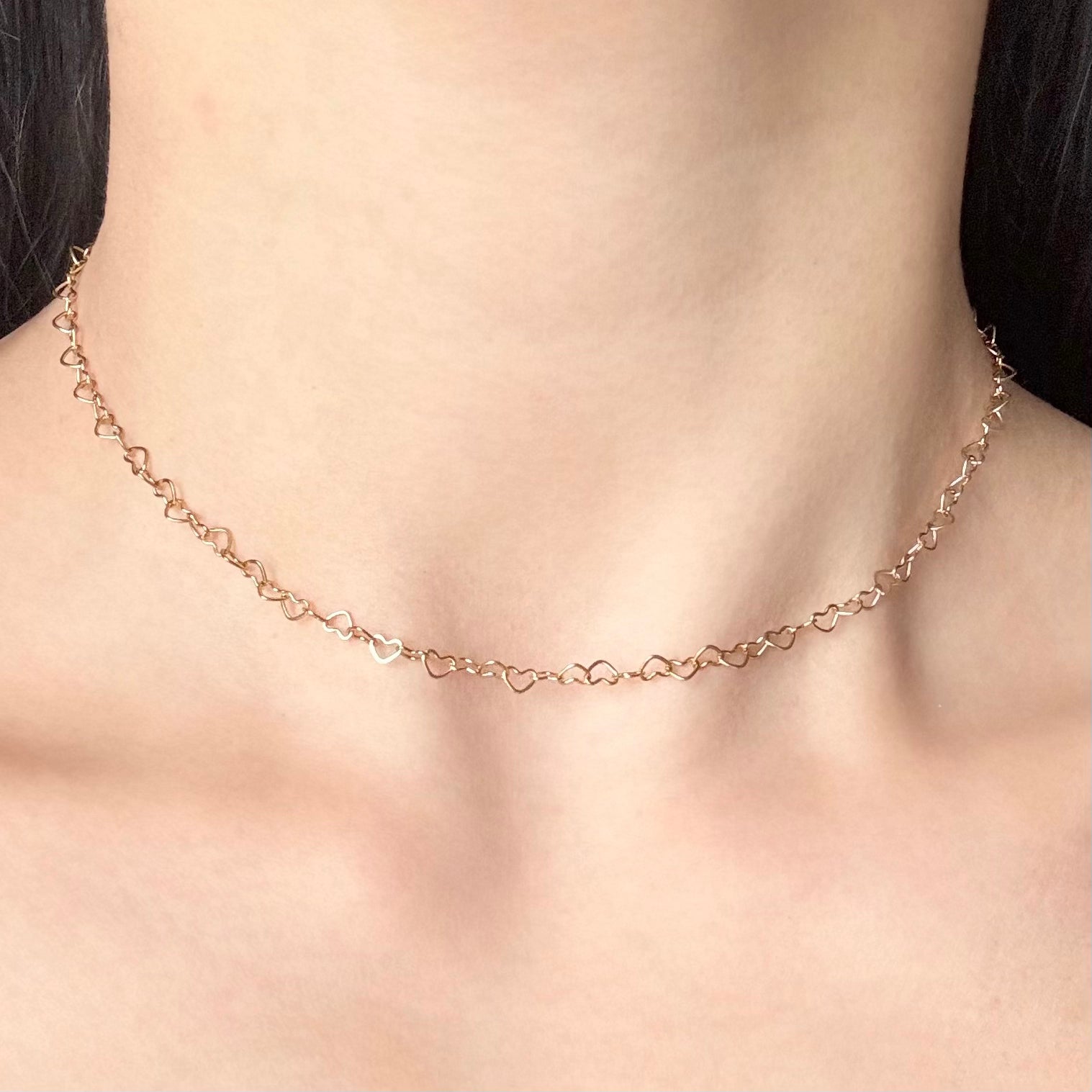18K金メッキオープンハートデザインチェーンネックレス ゴールド 金属アレルギー対応 | Arluce
