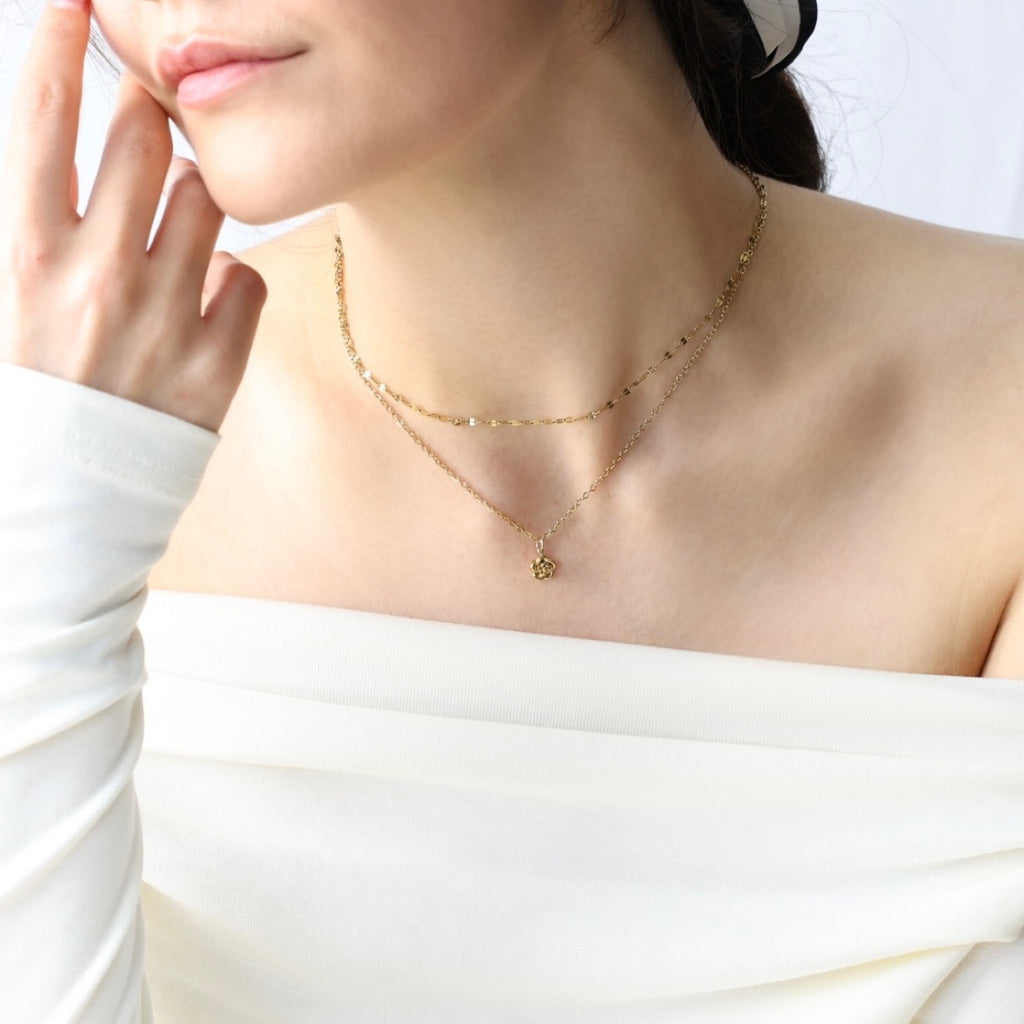 18K金メッキグリッターリップチェーンネックレス ゴールド 金属アレルギー対応 | Arluce
