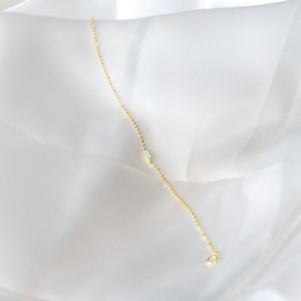 Gold Vermeil Dainty Bracelet with Two Shimmering Stones